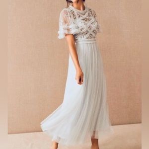 Needle & Thread Dress Blue Ribbon Bouquet Bodice Ankle Gown Tulle Rosette Dress